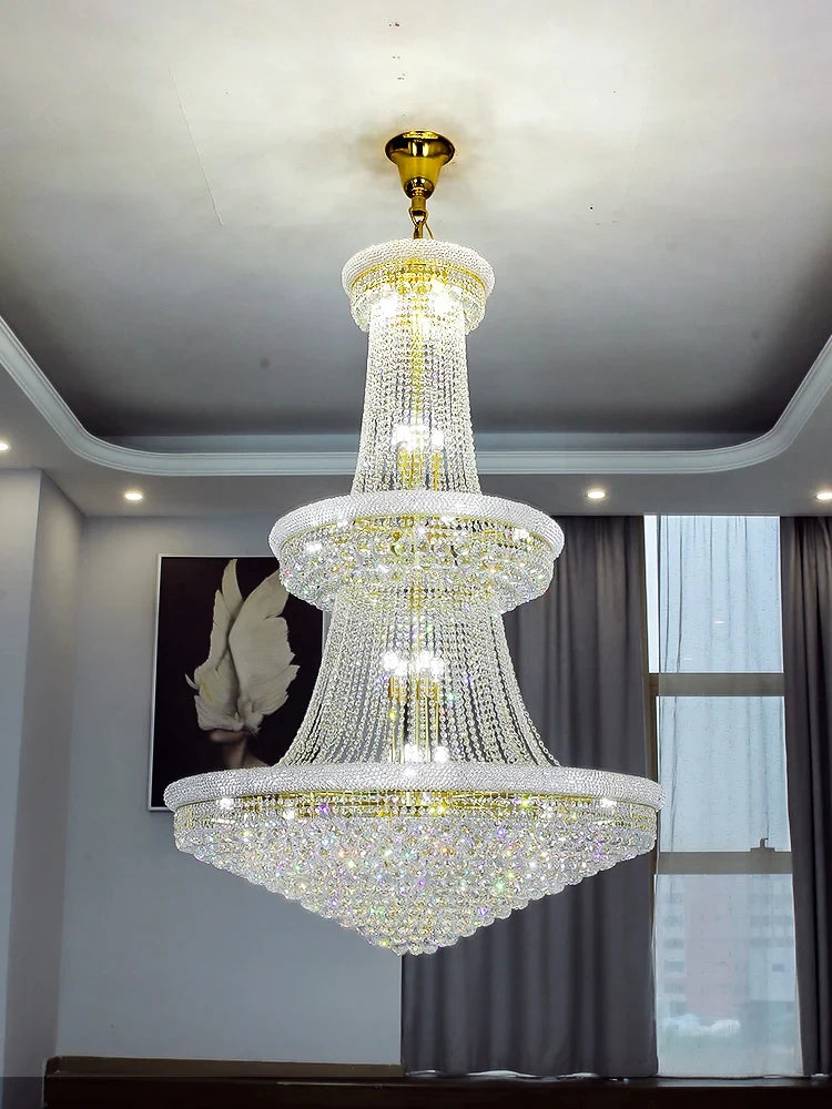 Modern Crystal Staircase Chandelier in Gold or Black