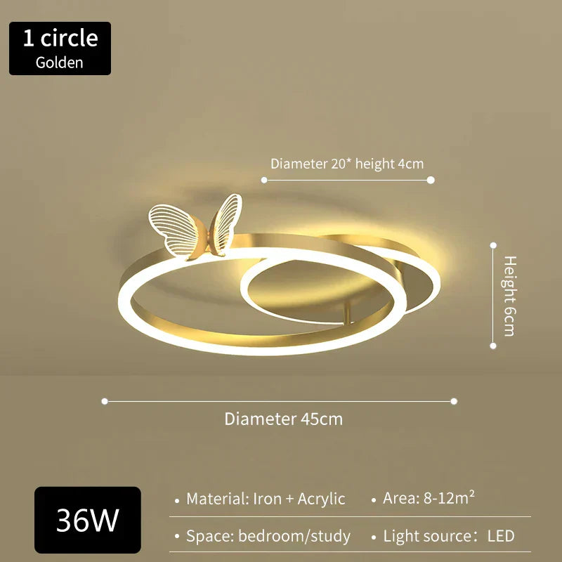ثريا سقف دائرية ذهبية من DecorBites™ على شكل فراشة LED لغرفة المعيشة وغرفة النوم