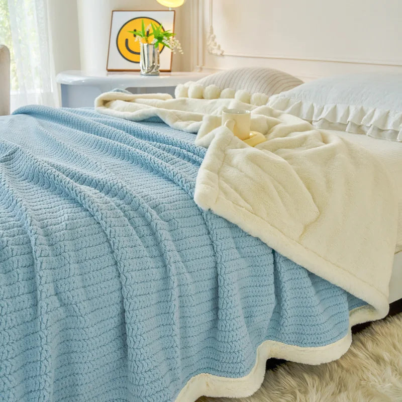 DecorBites™ Cozy Faux Rabbit Fur Blanket, Soft Fluffy Quilt for Single, Anti-Static Warm Throw
