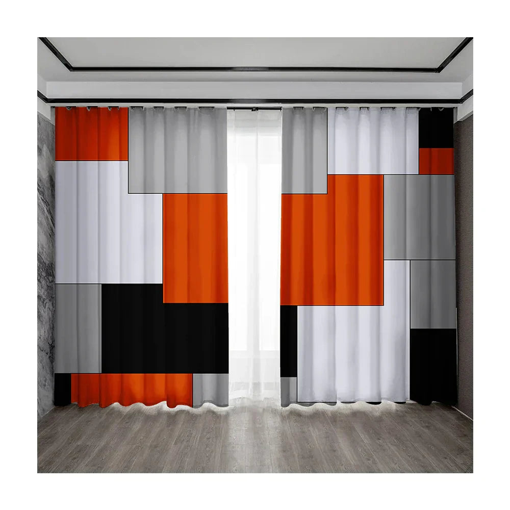 طقم ستائر بطبعة شبكة هندسية DecorBites™ لغرف النوم والحدائق والشرفات