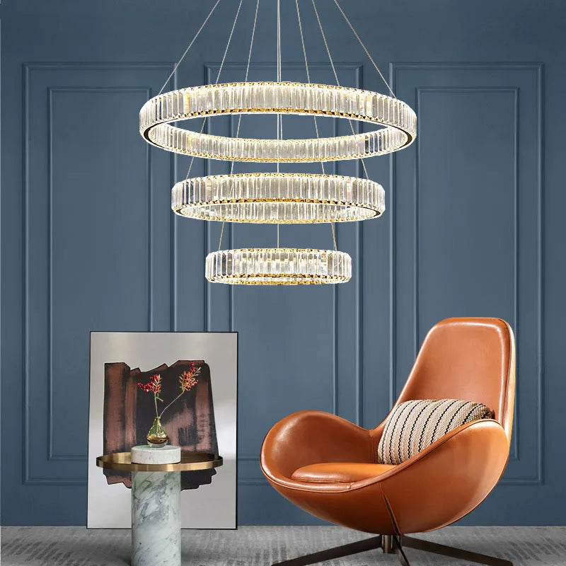 DecorBites™ Crystal LED Chandelier: Modern Steel Pendant Lighting for Luxurious Foyer Decor