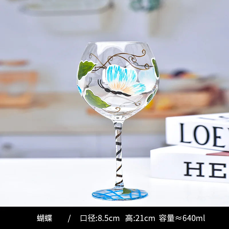 DecorBites™ Crystal Hand-Painted Floral Wine Goblet - Chinese Antique Red Wine Glass