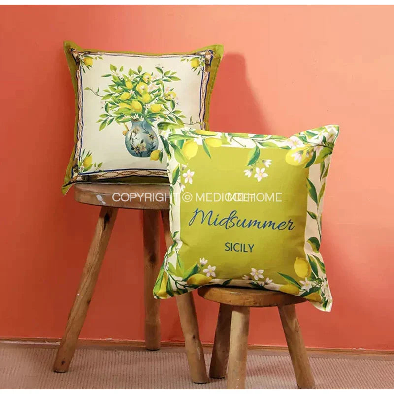 DecorBites™ Lemon Print Chenille Cushion Cover 45x45cm - Waterproof Nordic DecorCase