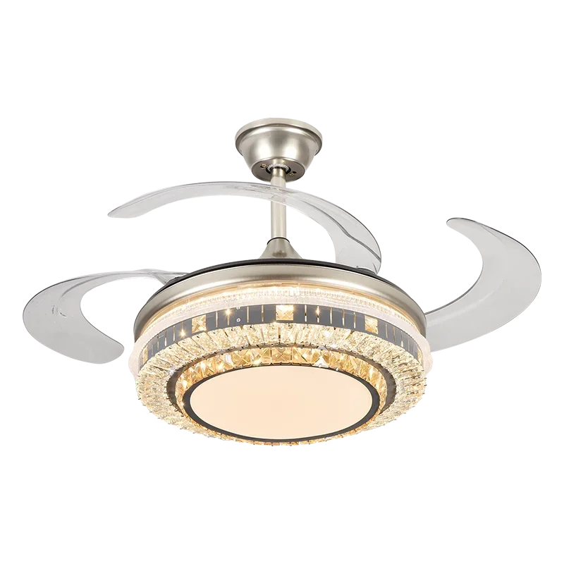 مروحة سقف DecorBites™ Gold Crystal العصرية LED القابلة للسحب مقاس 42 بوصة مع إضاءة ذكية