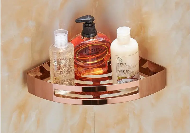 DecorBites™ Gold Stainless Steel Bathroom Corner Shelf - Shower, Shampoo Holder Basket