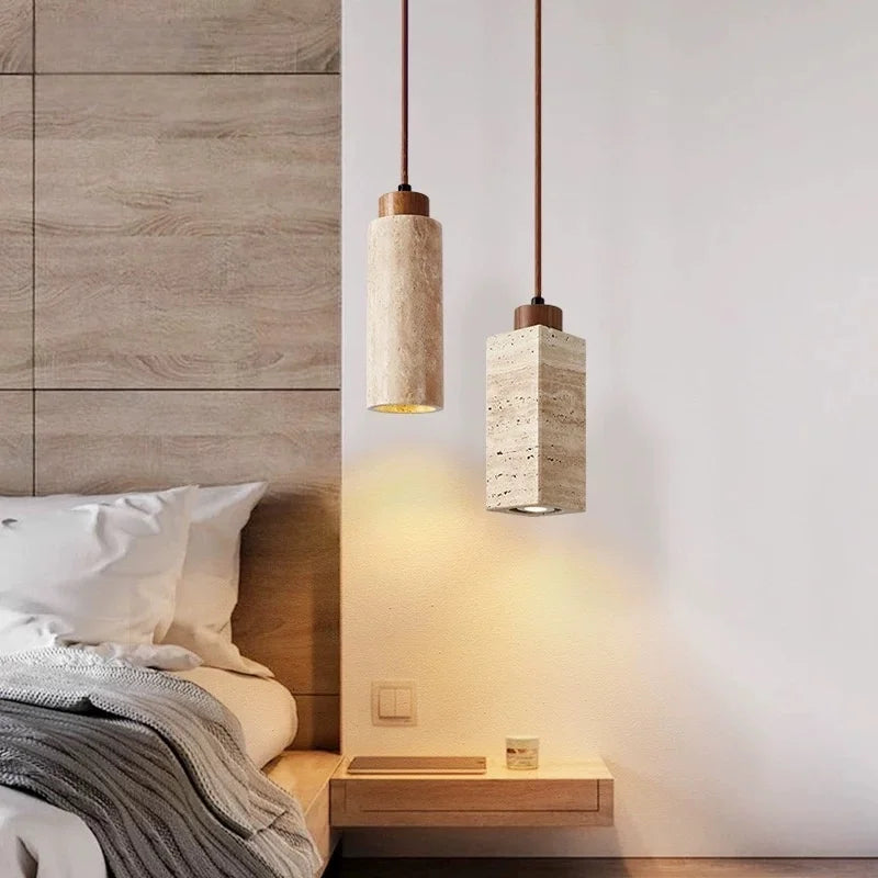 مصابيح إضاءة متدلية من الحجر الياباني DecorBites™ LED - حجر ترافرتين أصفر وWabi Sabi