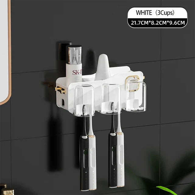 DecorBites™ Support de Brosse à Dents Inversé avec Distributeur de Dentifrice Automatique et Rangement de Maquillage