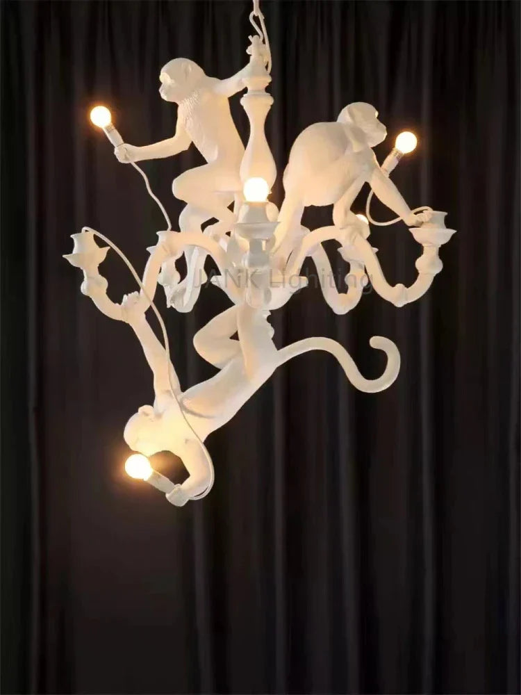 DecorBites™ 3 Monkeys Pendant Chandelier - Black White Resin - High-end Indoor LED Decor