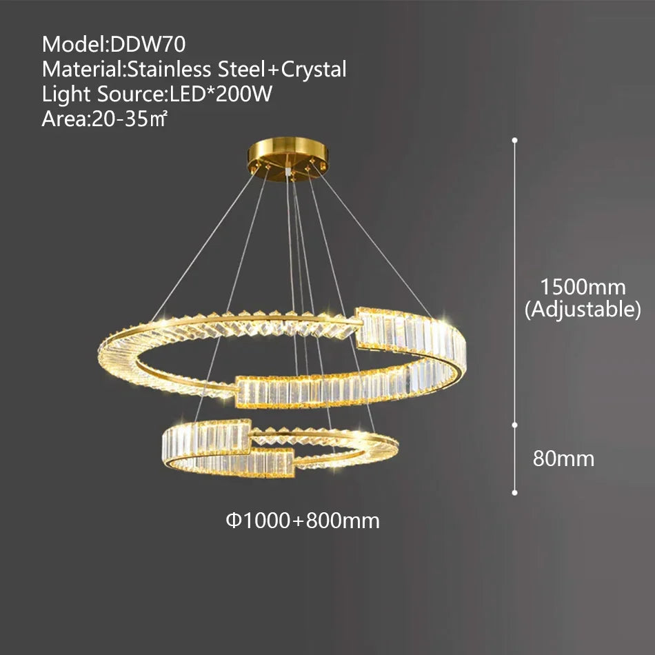 ثريا DecorBites™ الكريستال الذهبية بحلقات LED لديكور المنزل الفاخر البسيط