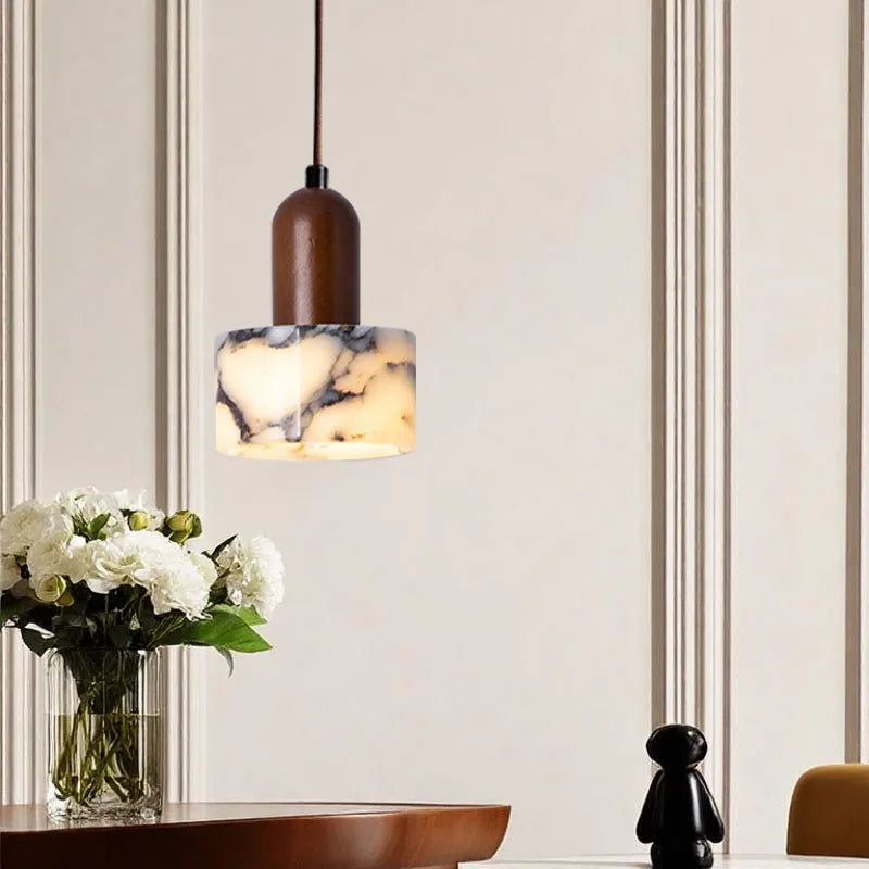 Vintage Black Patterned Marble Pendant Light