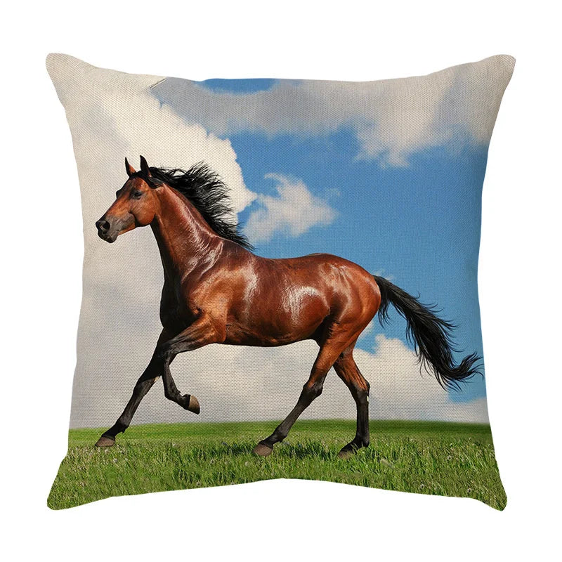 DecorBites™ Galloping Horse Pillowcase: Wild Horse Print Linen Cushion Cover for Home Decoration
