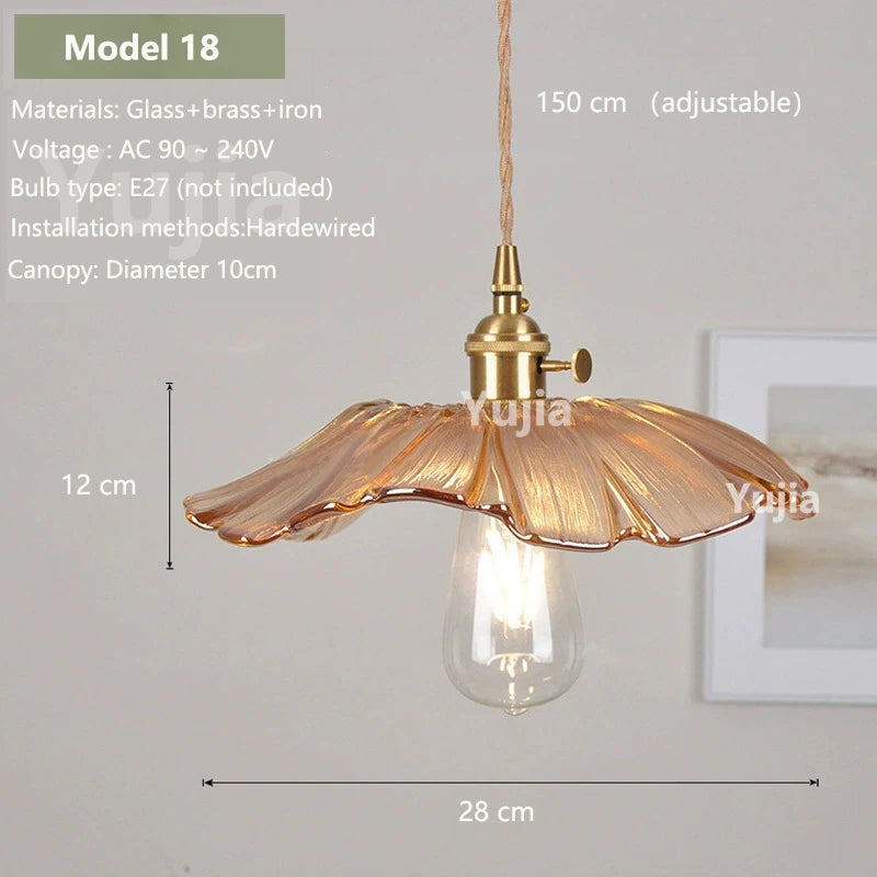 Vintage Amber Glass Pendant Light With Brass Detail