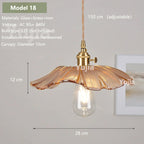 Vintage Amber Glass Pendant Light With Brass Detail