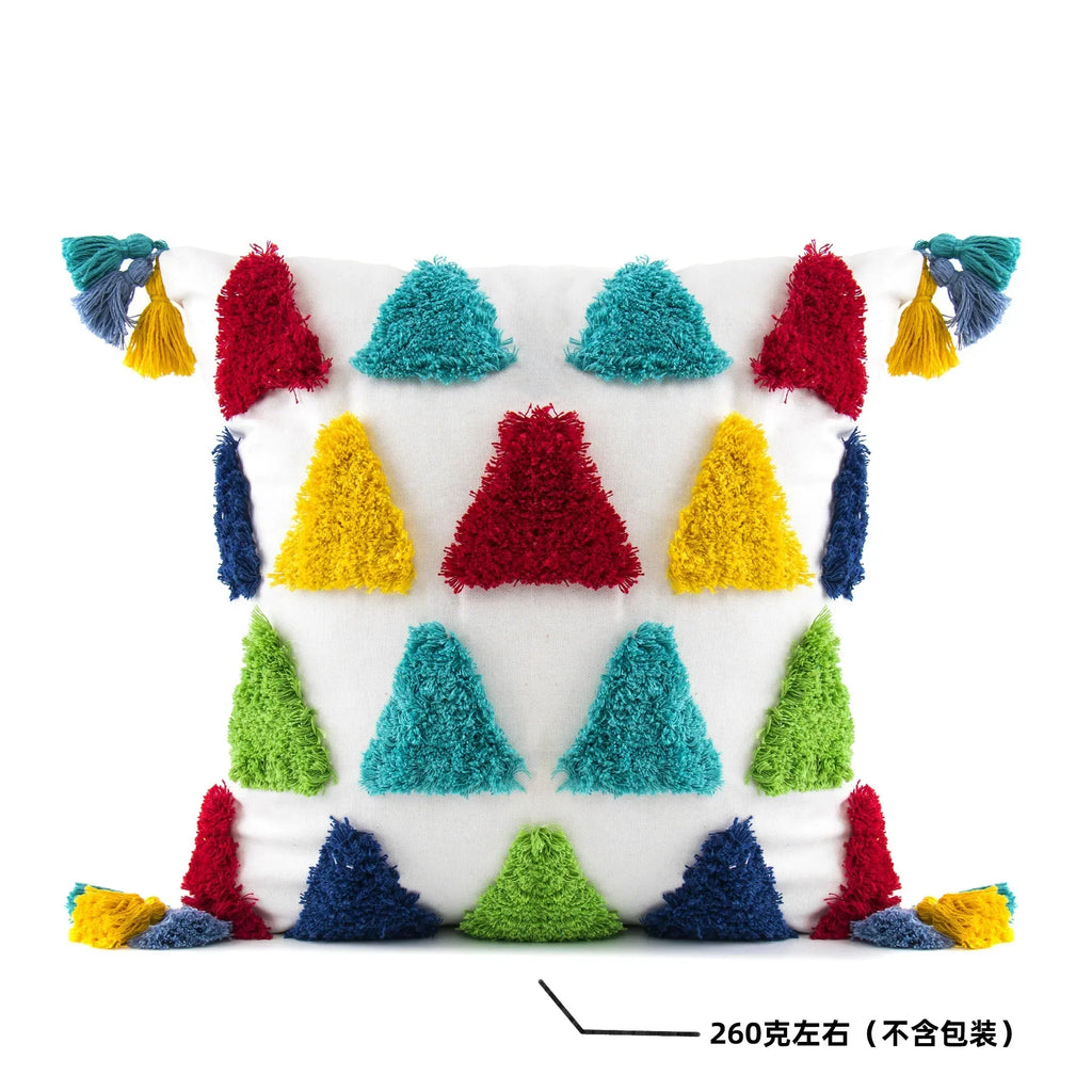 DecorBites™ Geometric Hand-Embroidered Tassel Pillowcase