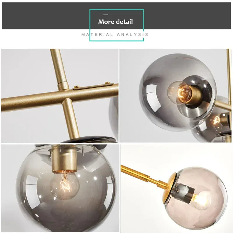 مصباح قلادة LED كروي زجاجي DecorBites™ ثريا عصرية لديكور غرفة المعيشة