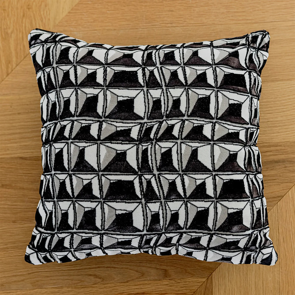 DecorBites™ Geometric Jacquard Embroidered Pillow Cover in Modern Minimalist Black and White Style