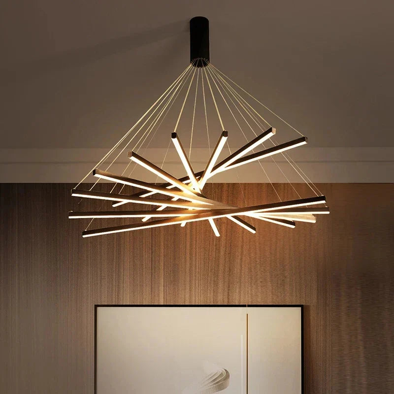 DecorBites™ Black LED Stair Chandelier: Modern Ceiling Pendant Light Fixture for Hall and Living Duplex.