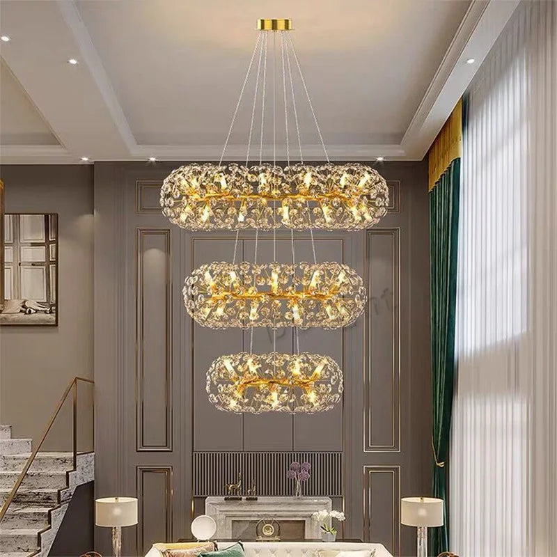 ثرية كريستال ذهبية من DecorBites™: مصباح LED فاخر معلق لغرفة المعيشة والطعام