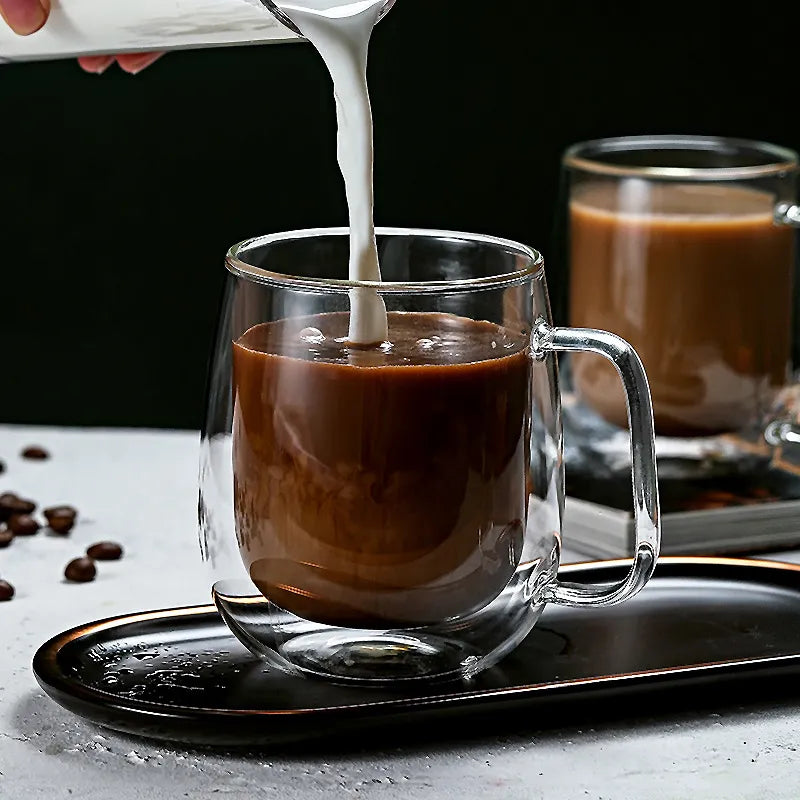 DecorBites™ Glass Coffee Mug with Heat Resistant Handle – Bar Drinkware Cup