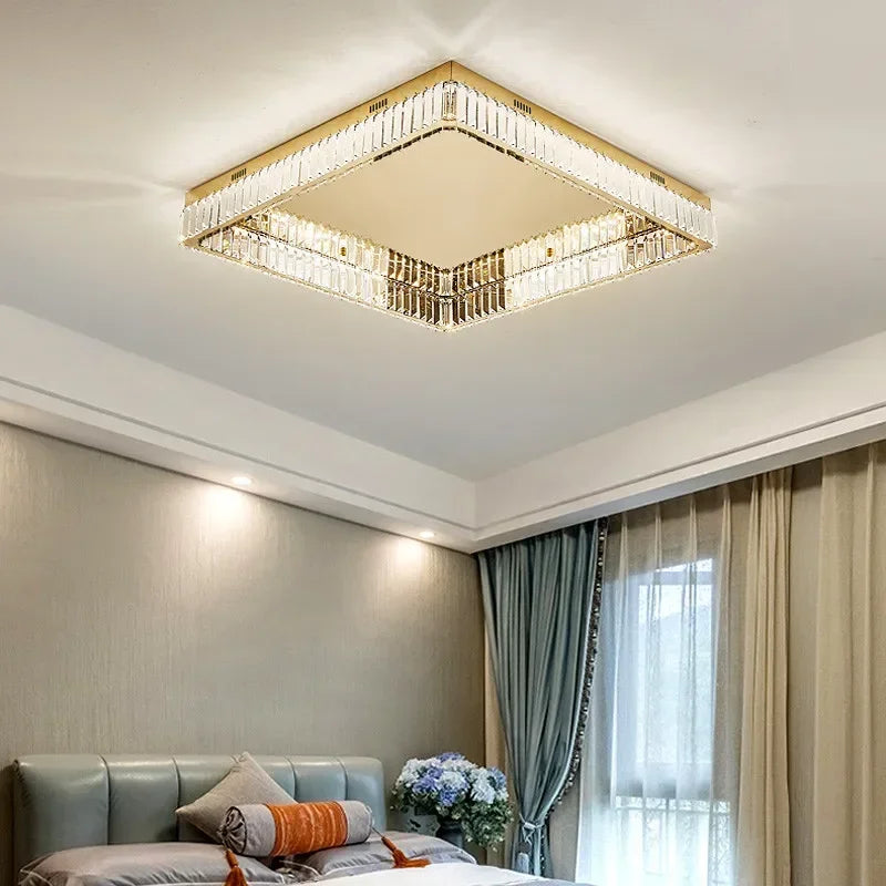 مصابيح سقف DecorBites™ الكريستالية LED القابلة للتعتيم: مصباح مربع حديث من الفولاذ لغرفة المعيشة