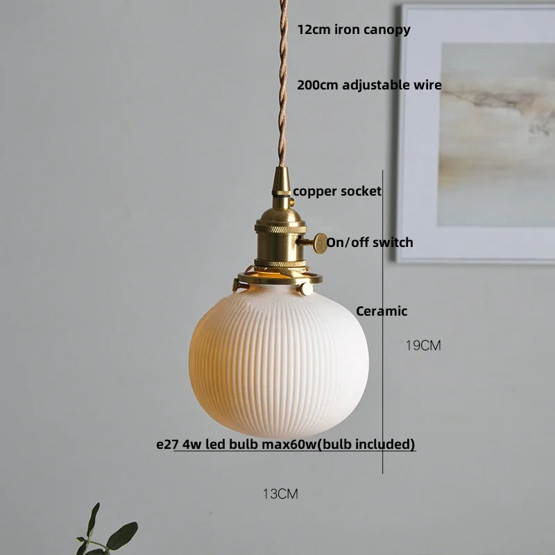 DecorBites™ Ceramic LED Pendant Lamp, Modern Nordic Design, Adjustable 2m Wire, White Finish