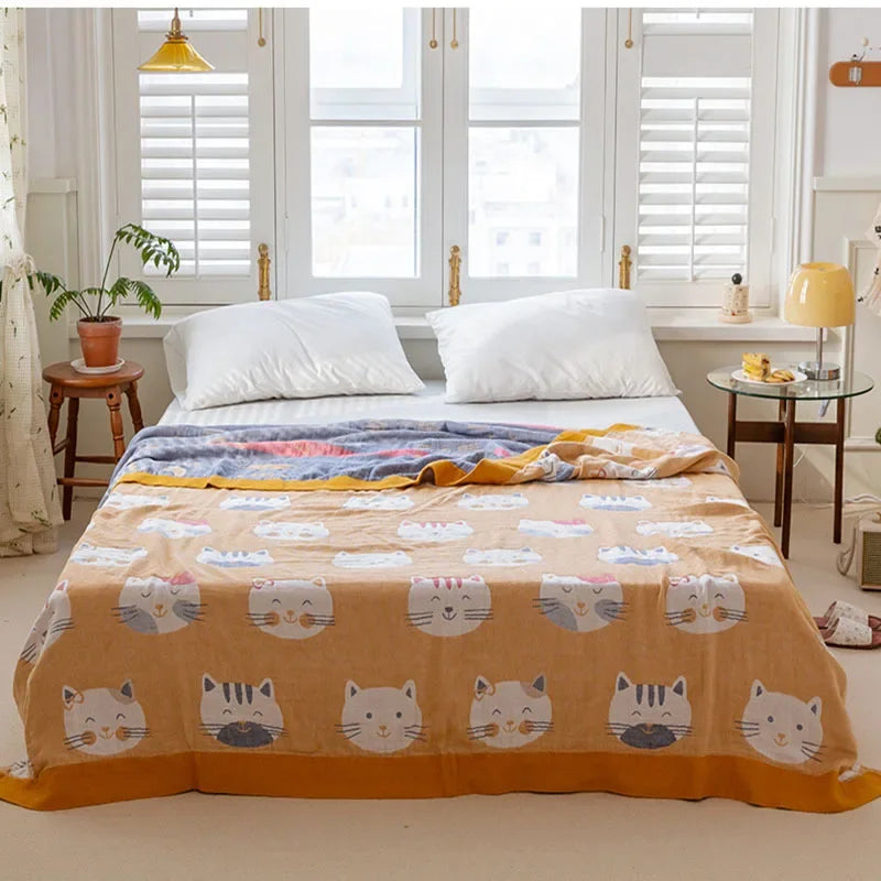 DecorBites™ Cotton Gauze Boho Throw Blanket - Cozy Bedspread & Sofa Cover