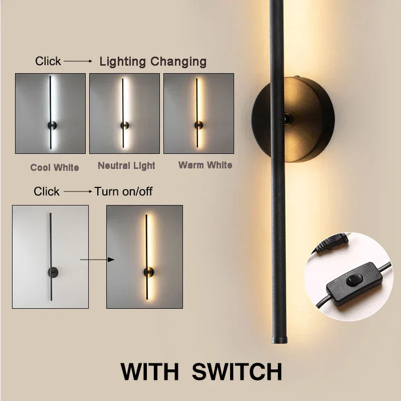 DecorBites™ 360° Rotation LED Wall Lights for Sofa Background, Black Wall Sconce Fixtures