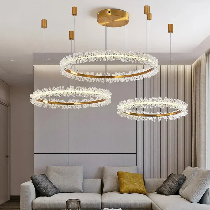 DecorBites™ ثريا ذهبية كريستالية للحلقات لغرفة المعيشة وديكور المطعم