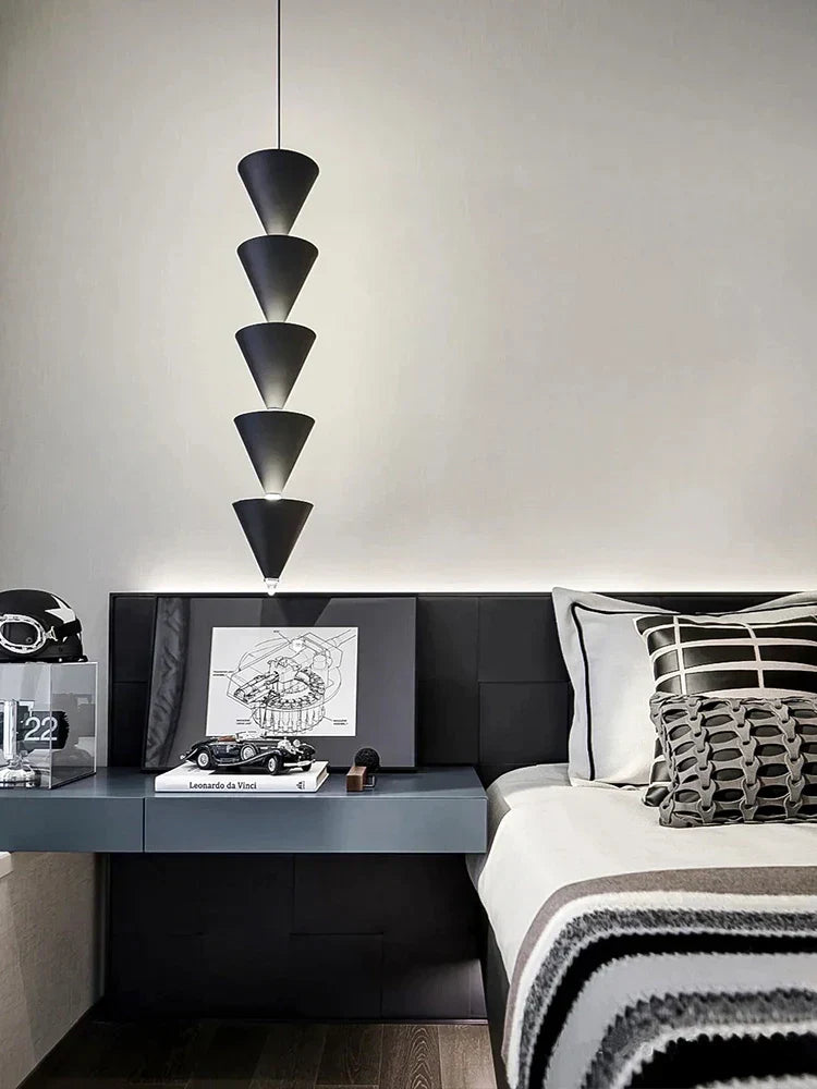 DecorBites™ Cream Bedroom Chandelier: Minimalist Cone Design, Long Line Branches