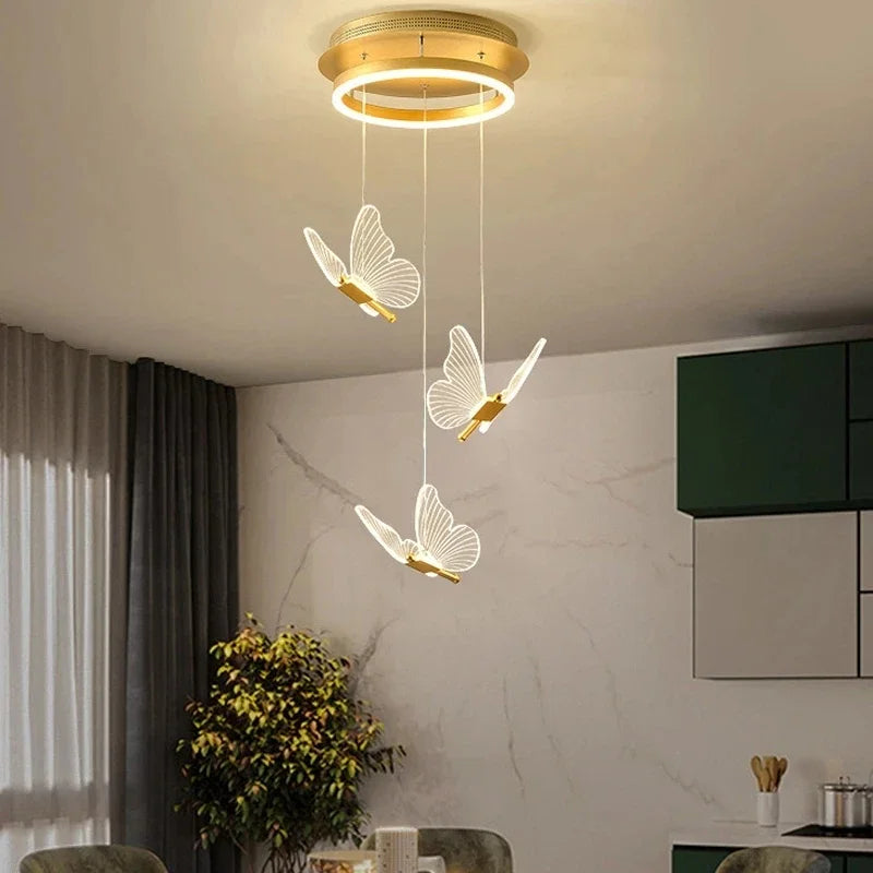 ثريا DecorBites™ LED: تصميم فراشة عصري، أكريليك، قاعة معارض، درج، مصباح ليلي لغرفة النوم، تركيبات إضاءة
