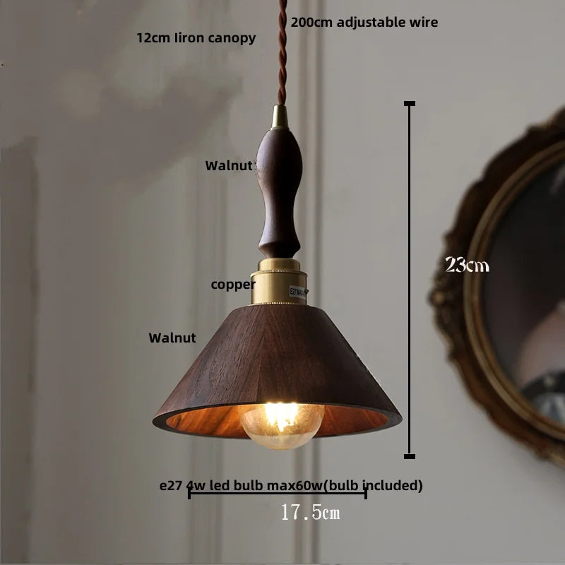 DecorBites™ Glass LED Pendant Lamp Walnut Wood Brass Hanging Lights