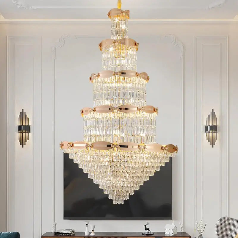 DecorBites™ Grand Hall Crystal Chandelier Spiral Staircase Post-Modern Light Luxury Lighting
