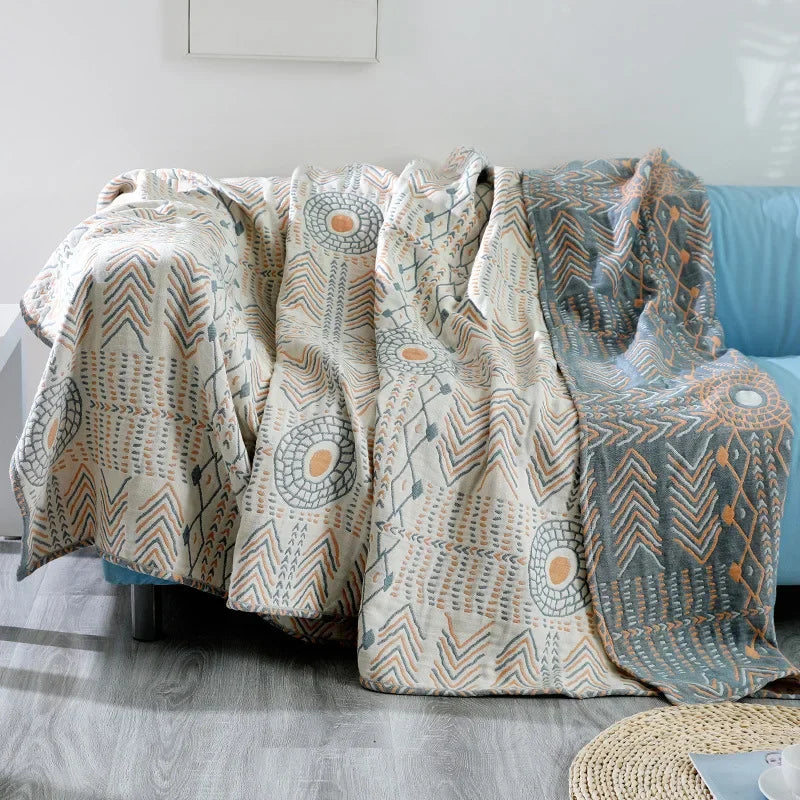 DecorBites™ Cotton Sofa Throw Blanket | Four Seasons Gauze Cushion Cover & Bedspread