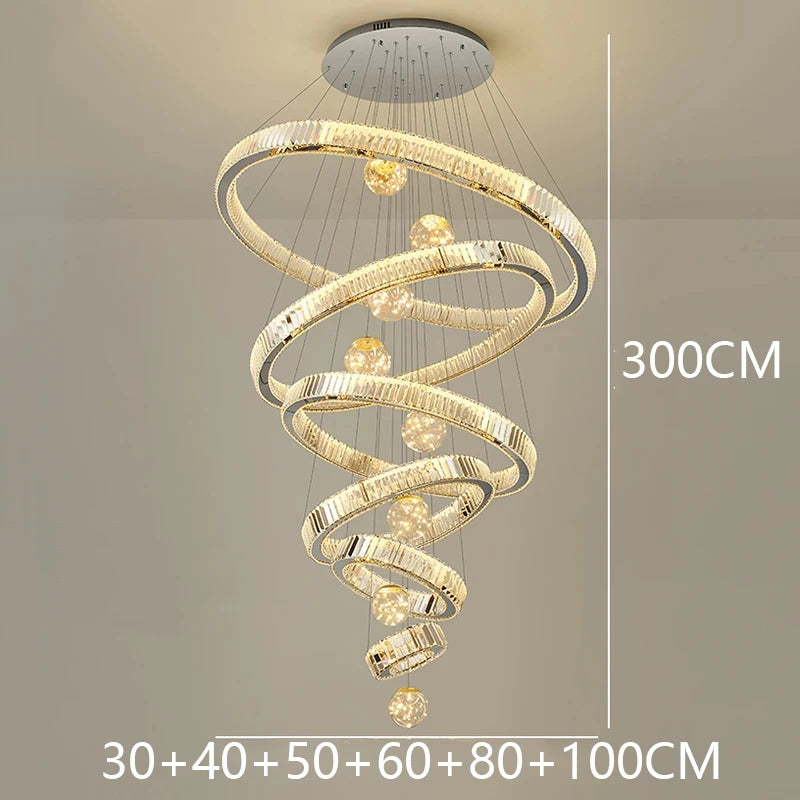 Modern Crystal Ring Staircase Chandelier Pendant Light