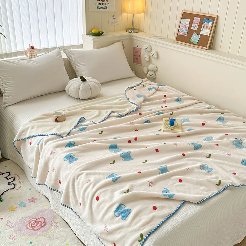 DecorBites™ Cozy Milk Velvet Blanket: Cute Pattern, Warm, Multi-Functional Sofa & Travel Shawl