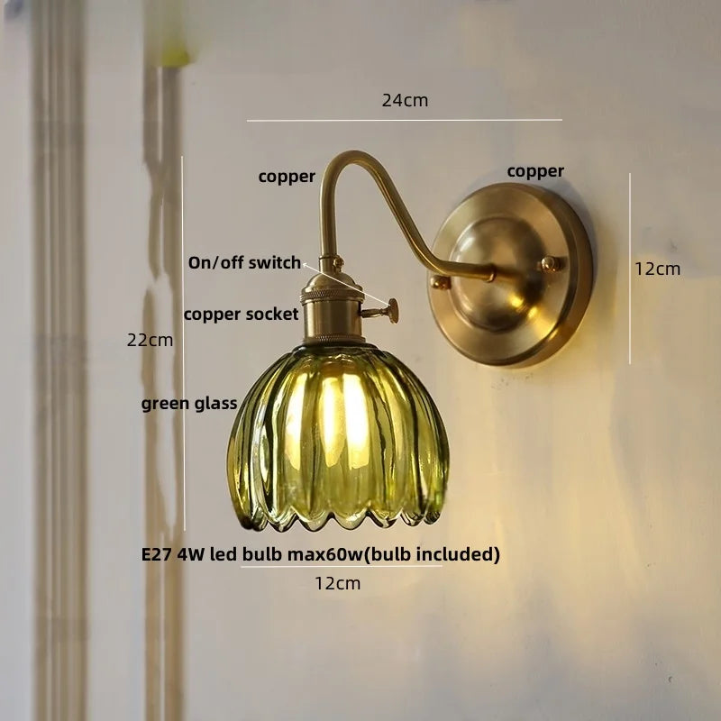 DecorBites™ Glass Copper Knob Switch LED Wall Sconce - Modern Nordic Design