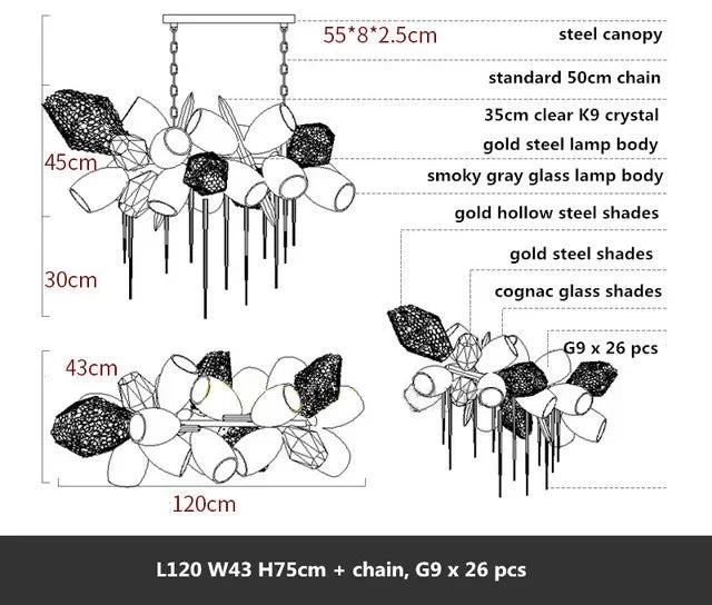 DecorBites™ Crystal Duplex Chandelier - Modern Designer Lighting for Living Room
