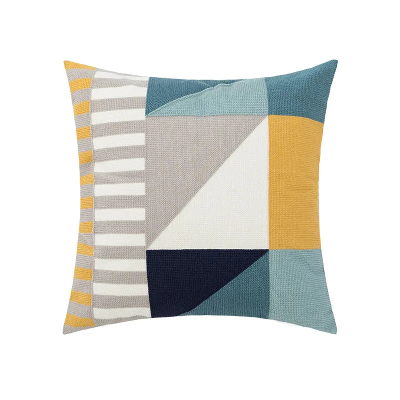 DecorBites™ Daisy Home Floral Geometric Embroidery Pillow Cover 45x45cm/30x50cm Yellow Blue