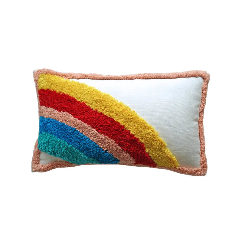 DecorBites™ Geometric Hand-Embroidered Tassel Pillowcase