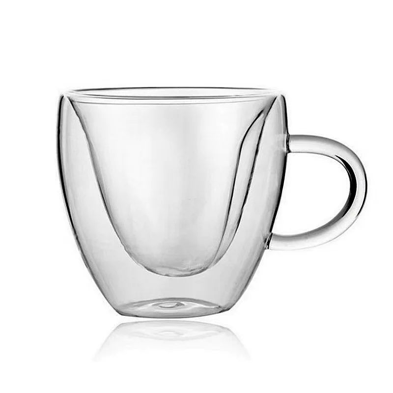 DecorBites™ Heart Love Glass Coffee Mug Cup Set for Drinking Tea Juice Water Gift.