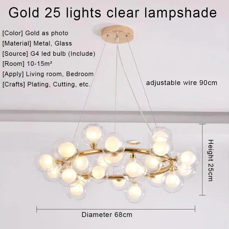 نجفة ديكور بايتس™ الذهبية بإضاءة LED، مصباح معلق عصري لغرفة المعيشة، المطبخ، غرفة النوم، غرفة الطعام