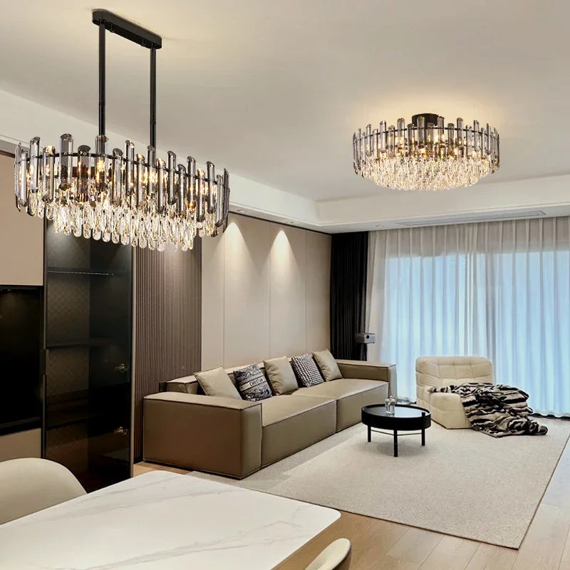 نجفة سقف كريستال ذهبية من DecorBites™: إضاءة LED متدلية عصرية فاخرة لديكور المنزل