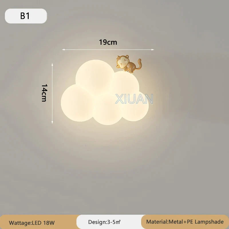 DecorBites™ Cloud Cartoon Wall Lamp for Nursery Room, Kids Bedroom, Cute Animal Sconce