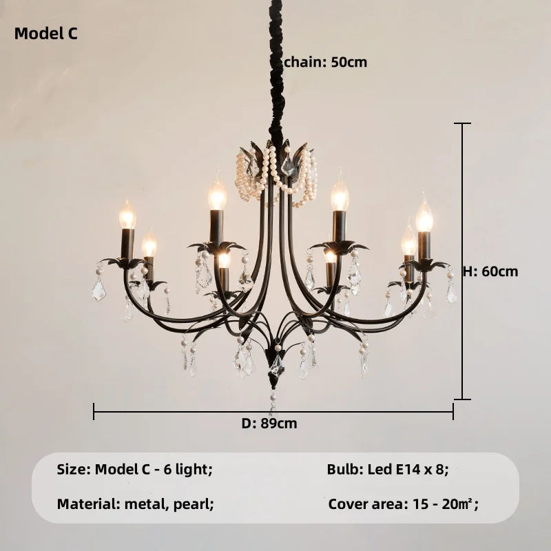 DecorBites™ Elegant Black Crystal Chandelier Pendant Light for Living Room