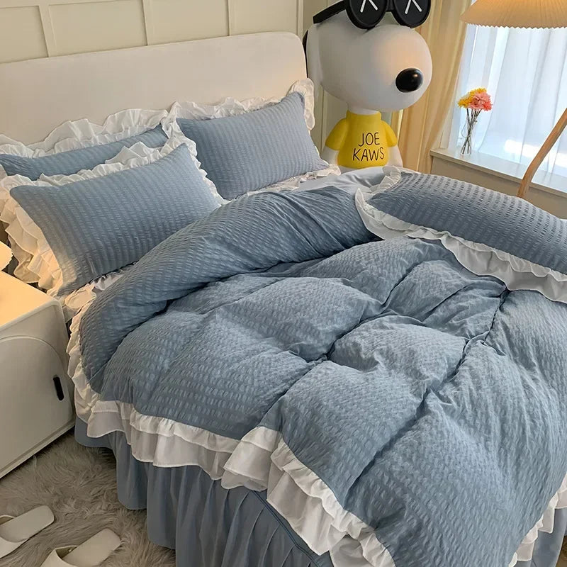 DecorBites™ Double-Layer Lace Bubble Cotton Bedding Set - Soft Skin-Friendly Bed Linens