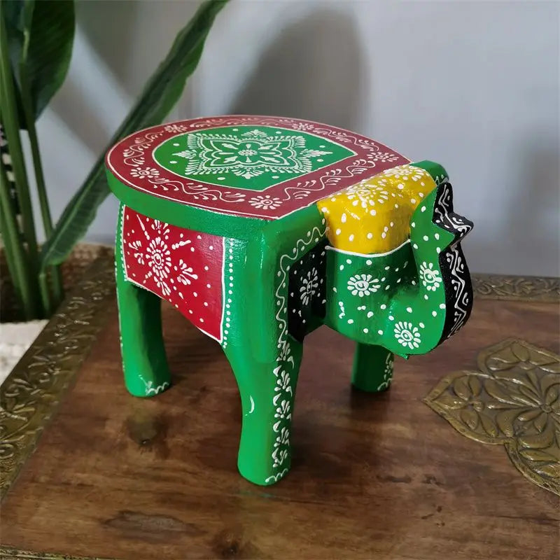 DecorBites™ Elephant Stool: Handmade Thai Style Solid Wood Low Stool Ethnic Gift Home Decor