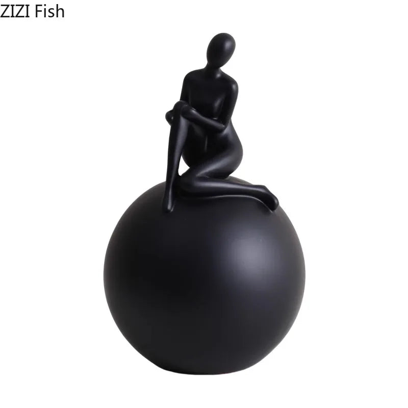 DecorBites™ Geometric Base Character Statue Decor - Resin Sculpture for Aesthetic Room Ornaments