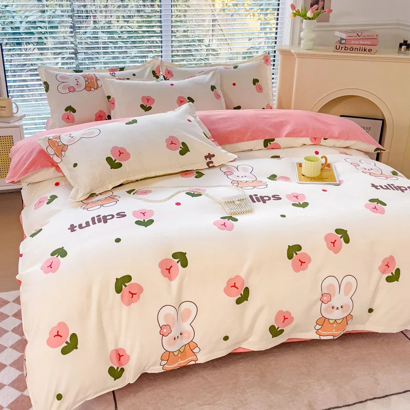 DecorBites™ Cotton Printed Bedding Set: Thick & Cozy Single Bedclothes for Adults & Kids