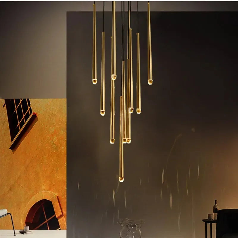 ثريا DecorBites™ الذهبية المعلقة بتقنية LED G9 لدرج الفيلا الحديث وديكور المنزل