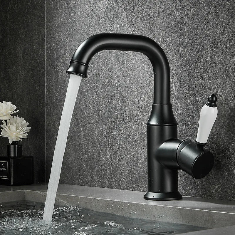 DecorBites™ Brushed Gold Basin Faucet Deck Mounted Sink Tap Hot Cold Chrome Brass